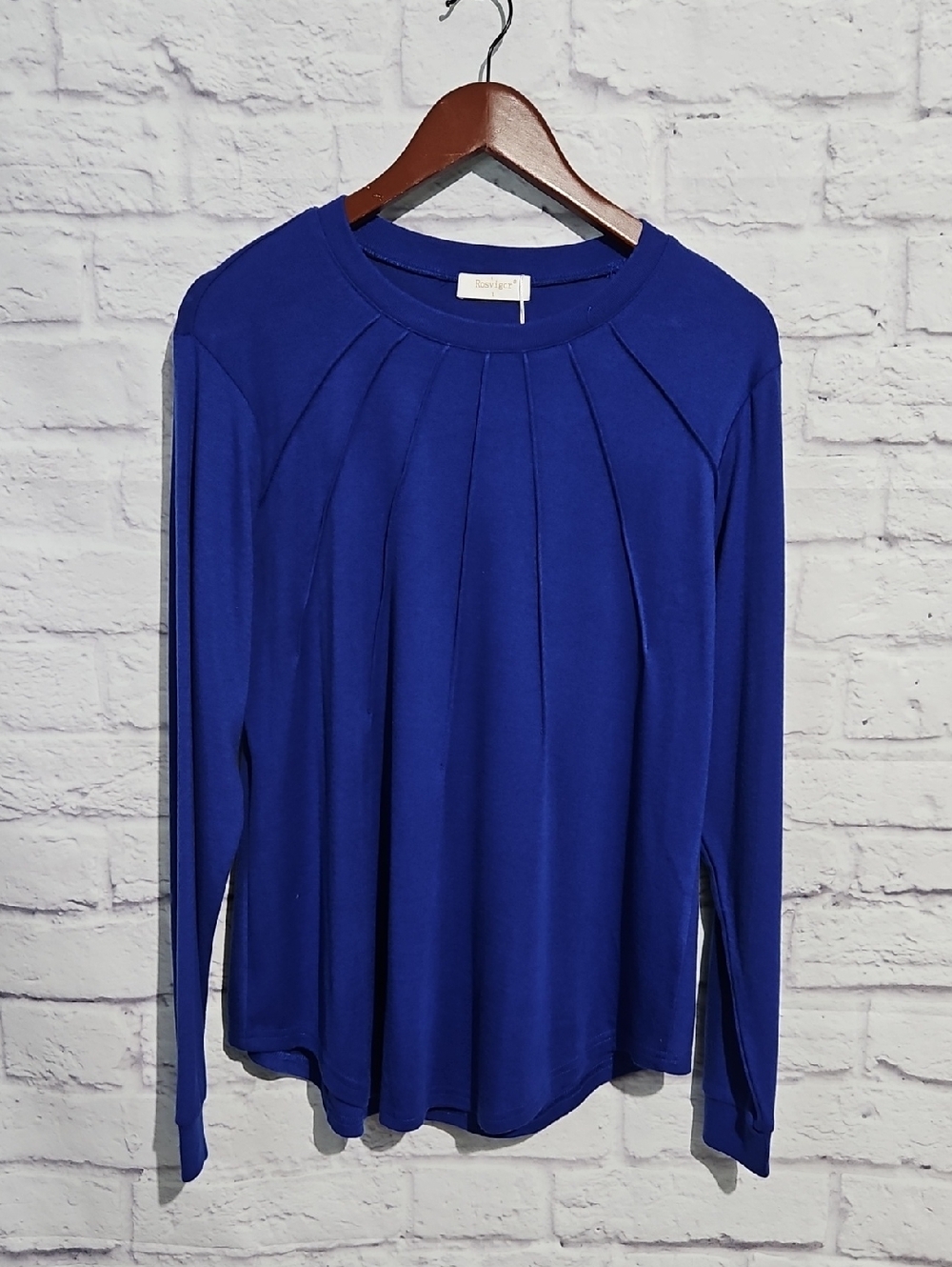 Pleated Front Long-Sleeve Tee in Cobalt Blue